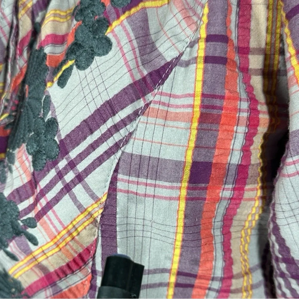 Ivy Jane Plaid Tunic / Dress Size Large 324112 Embroidered 3/4 Bell Sleeves - Picture 9 of 10